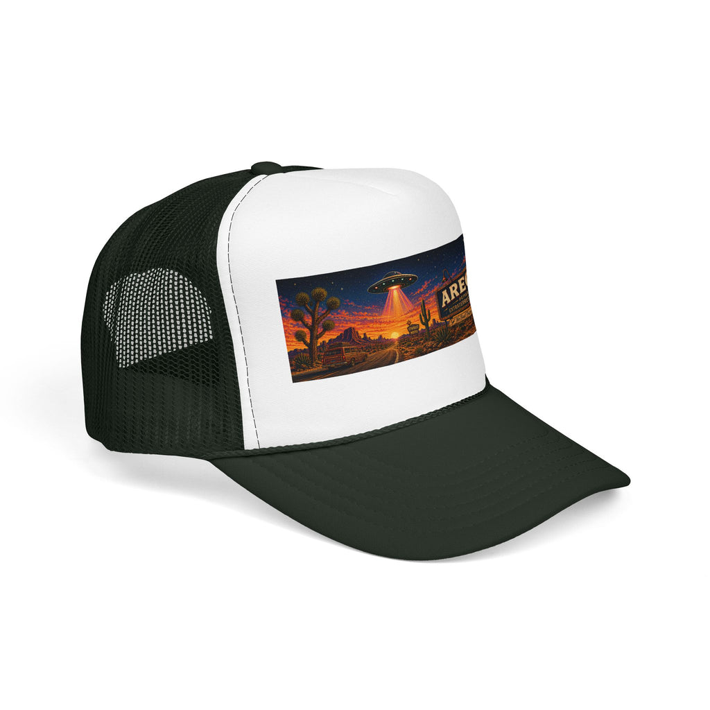 Areola 51 Trucker Hat — Retro UFO Desert Adventure Foam Cap