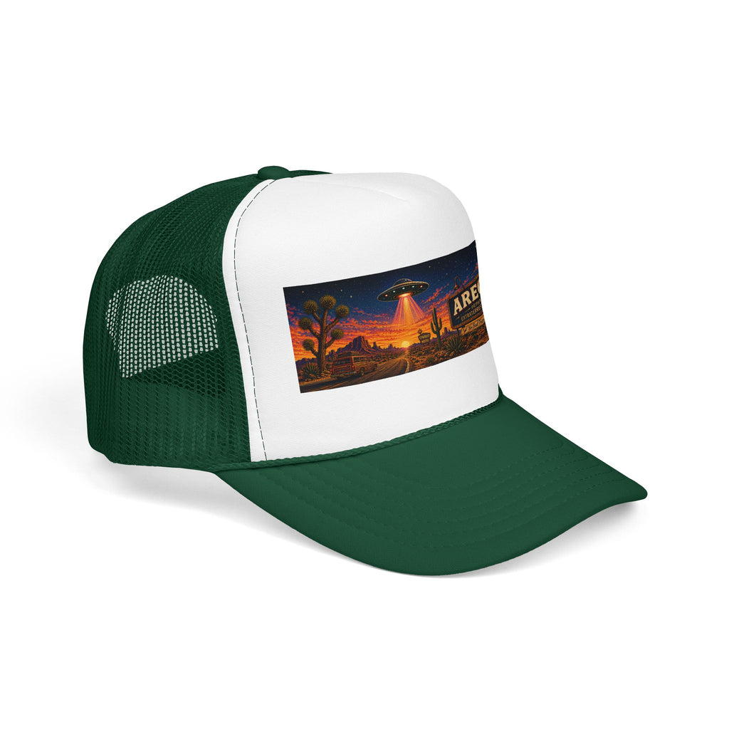 Areola 51 Trucker Hat — Retro UFO Desert Adventure Foam Cap