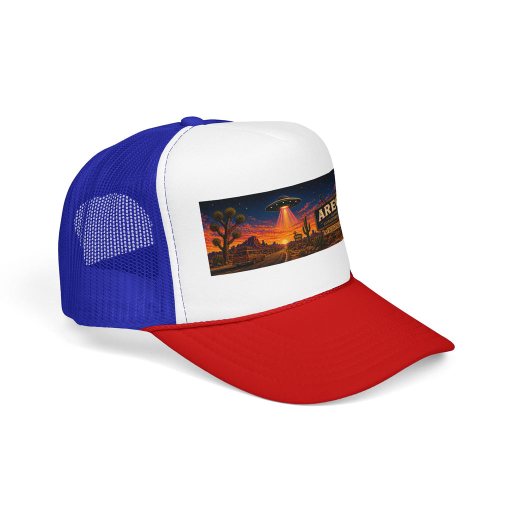 Areola 51 Trucker Hat — Retro UFO Desert Adventure Foam Cap