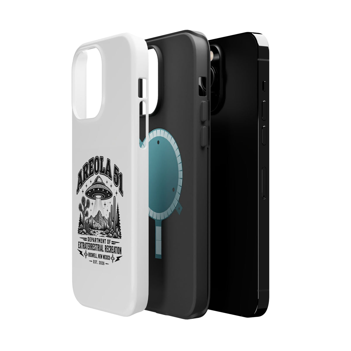Areola 51 Magnetic Impact-Resistant Phone Case — Retro UFO Roswell Design
