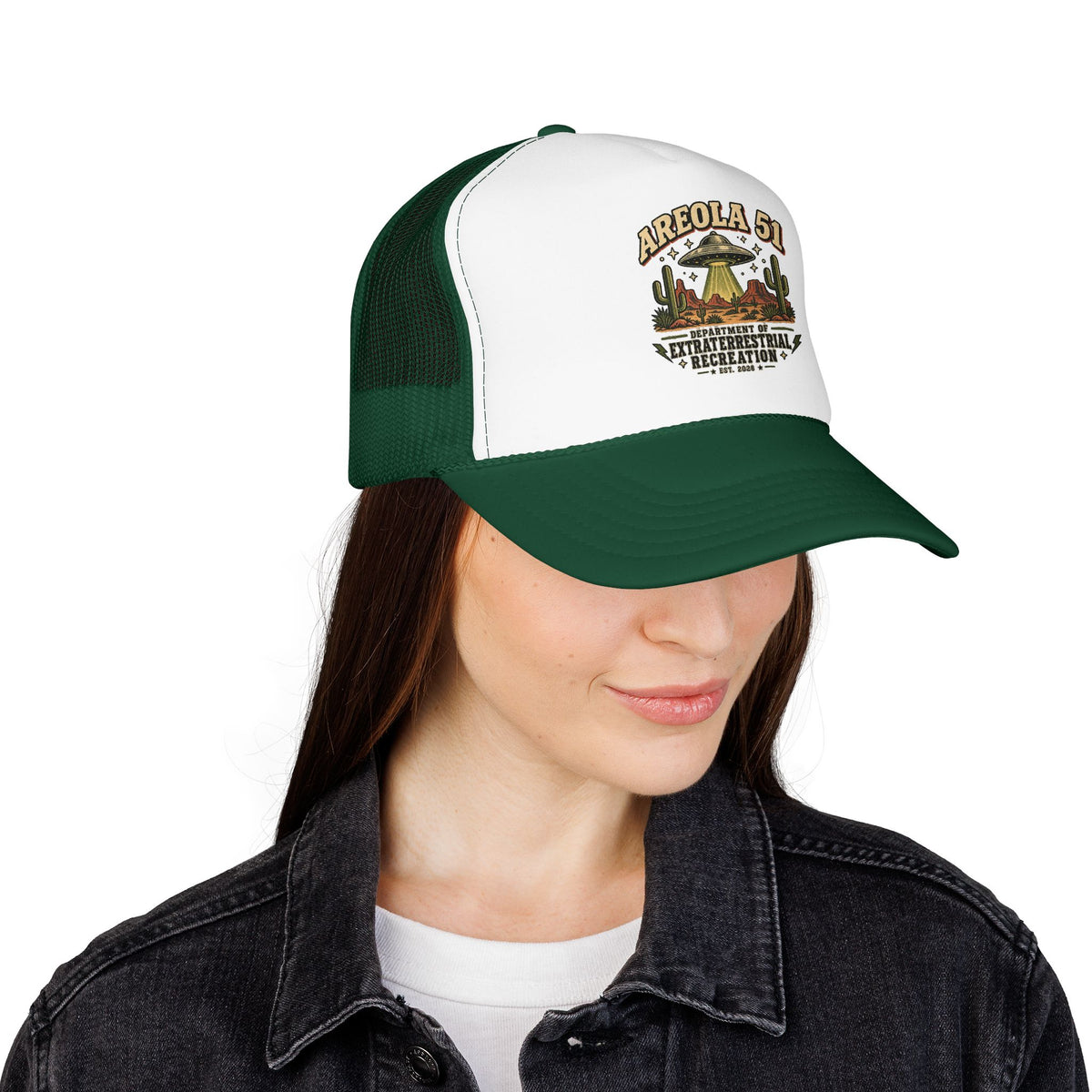 Areola 51 UFO Trucker Hat – Vintage Alien Abduction Design