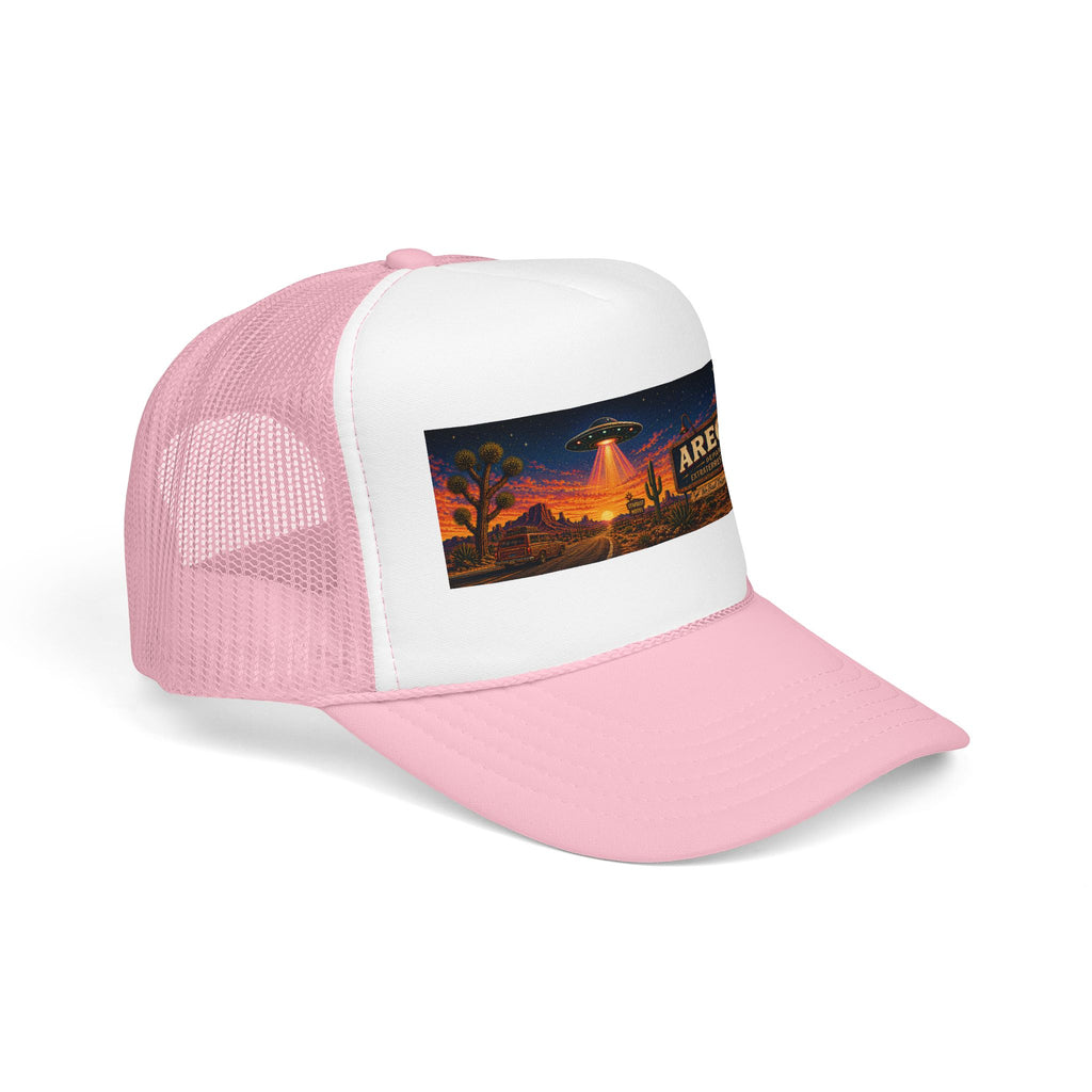 Areola 51 Trucker Hat — Retro UFO Desert Adventure Foam Cap