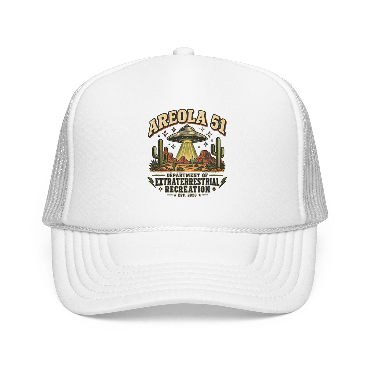 Areola 51 UFO Trucker Hat – Vintage Alien Abduction Design
