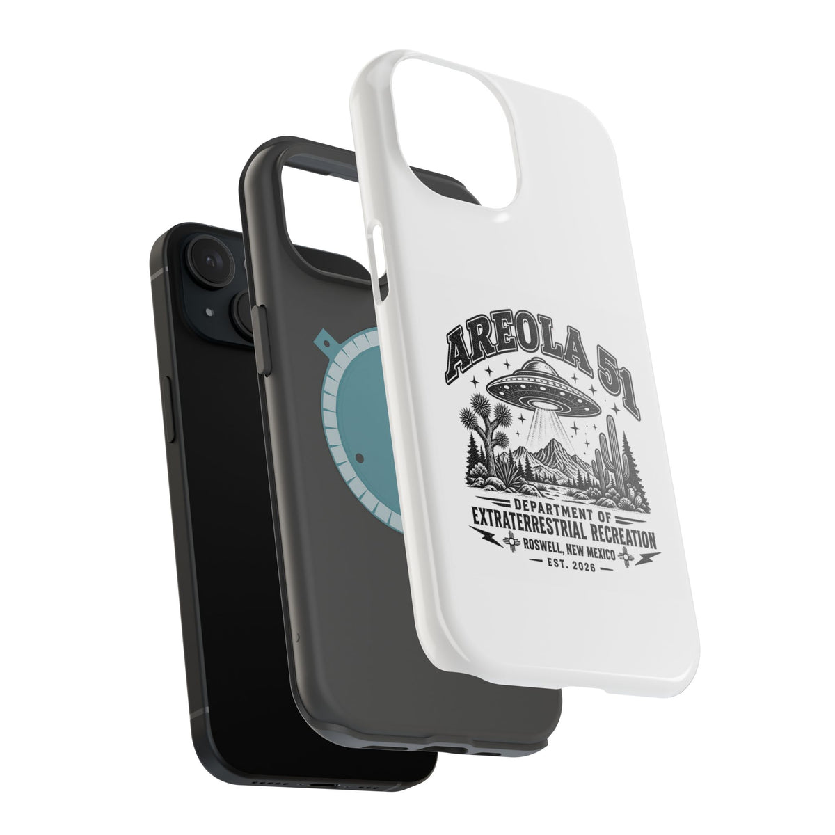 Areola 51 Magnetic Impact-Resistant Phone Case — Retro UFO Roswell Design