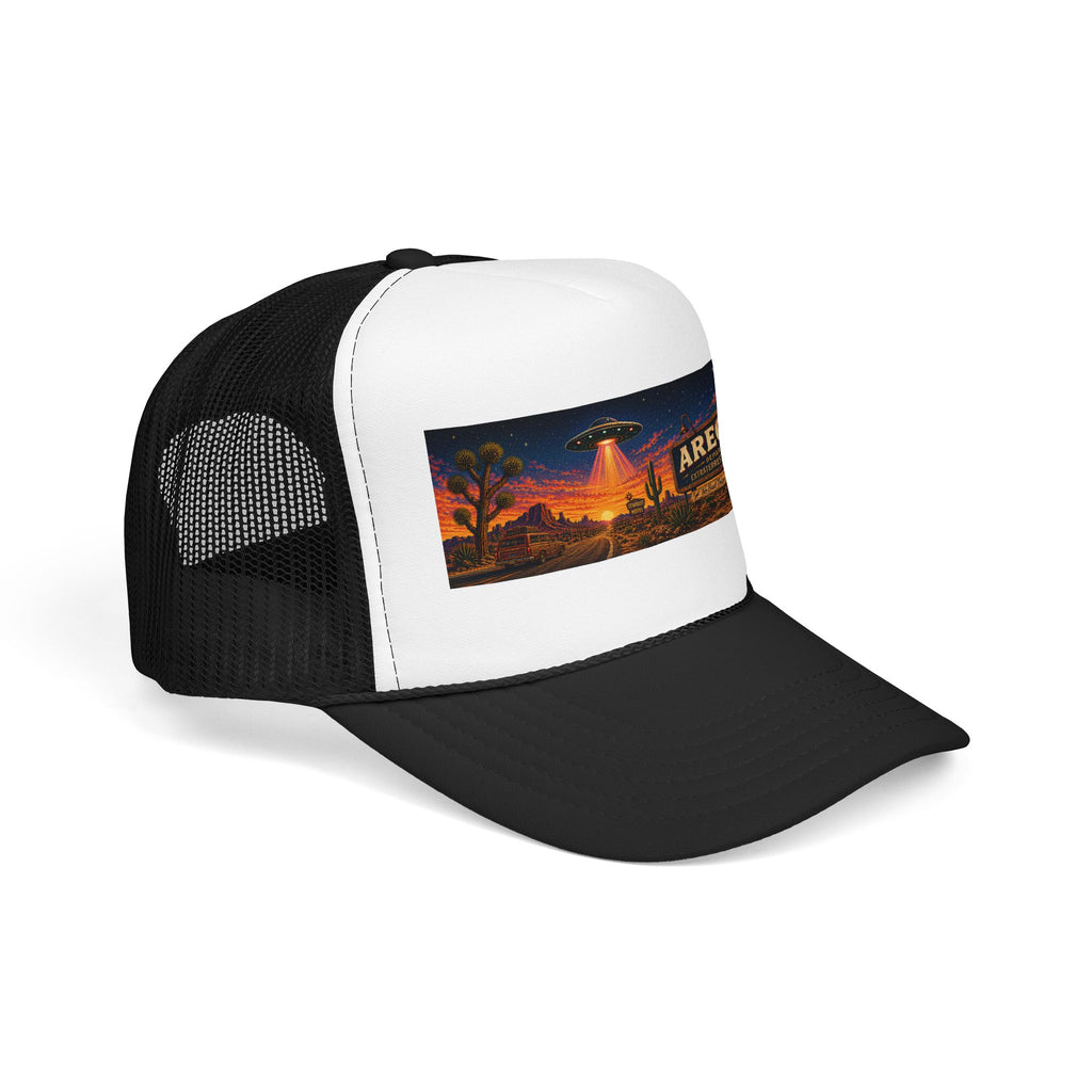 Areola 51 Trucker Hat — Retro UFO Desert Adventure Foam Cap