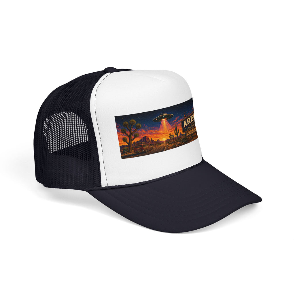Areola 51 Trucker Hat — Retro UFO Desert Adventure Foam Cap