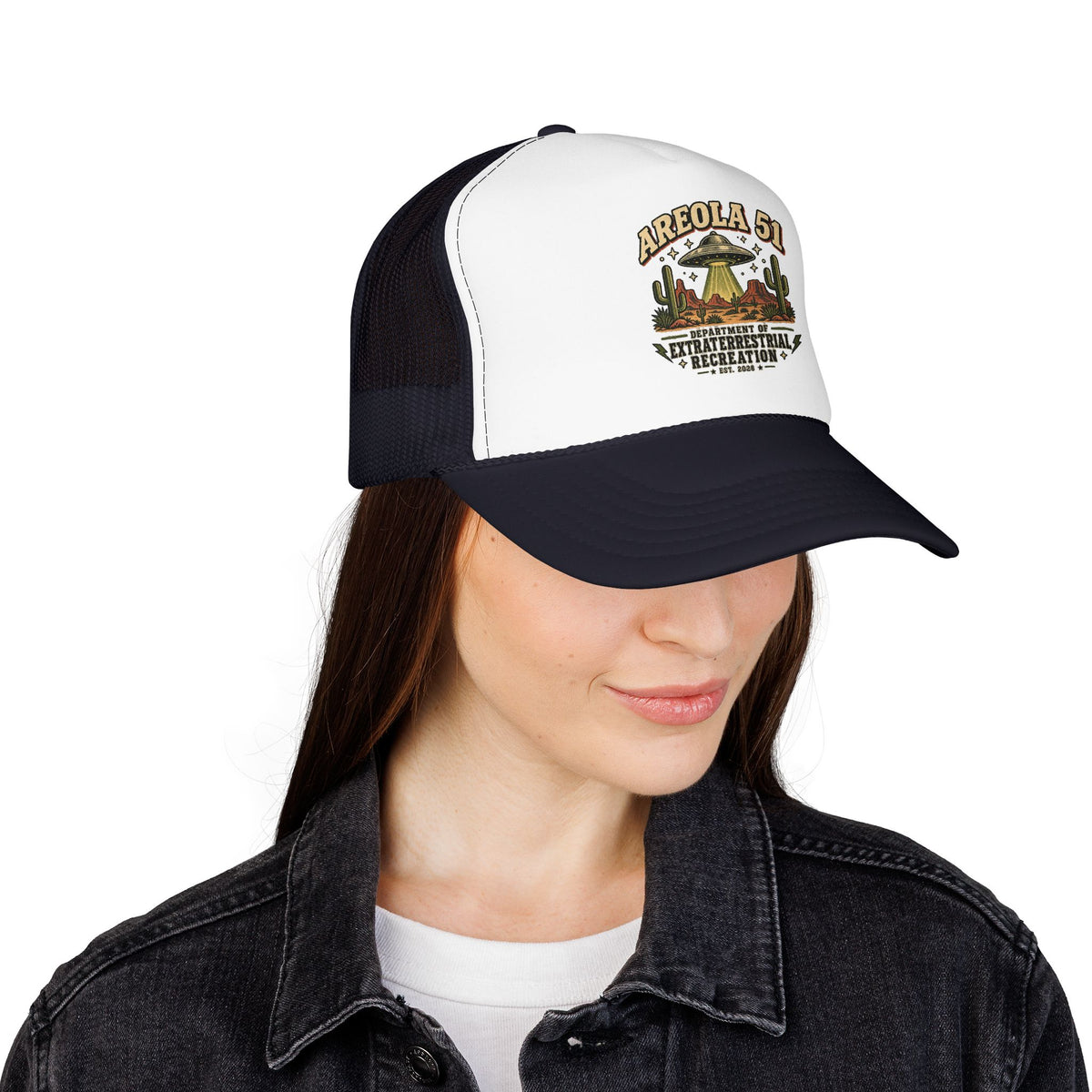 Areola 51 UFO Trucker Hat – Vintage Alien Abduction Design