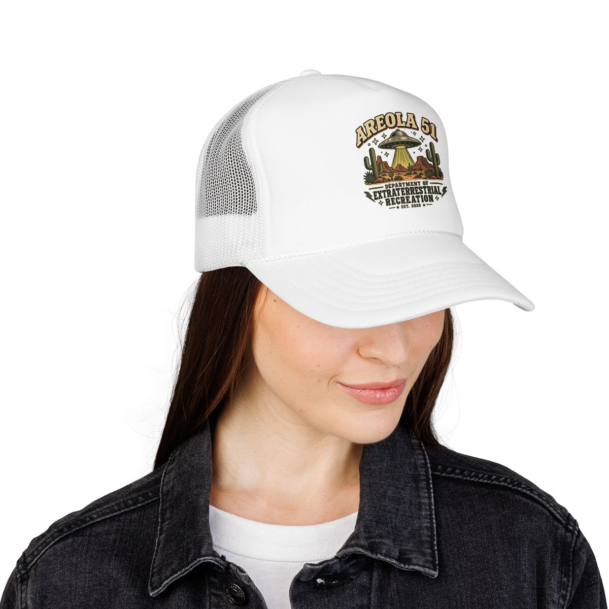 Areola 51 UFO Trucker Hat – Vintage Alien Abduction Design