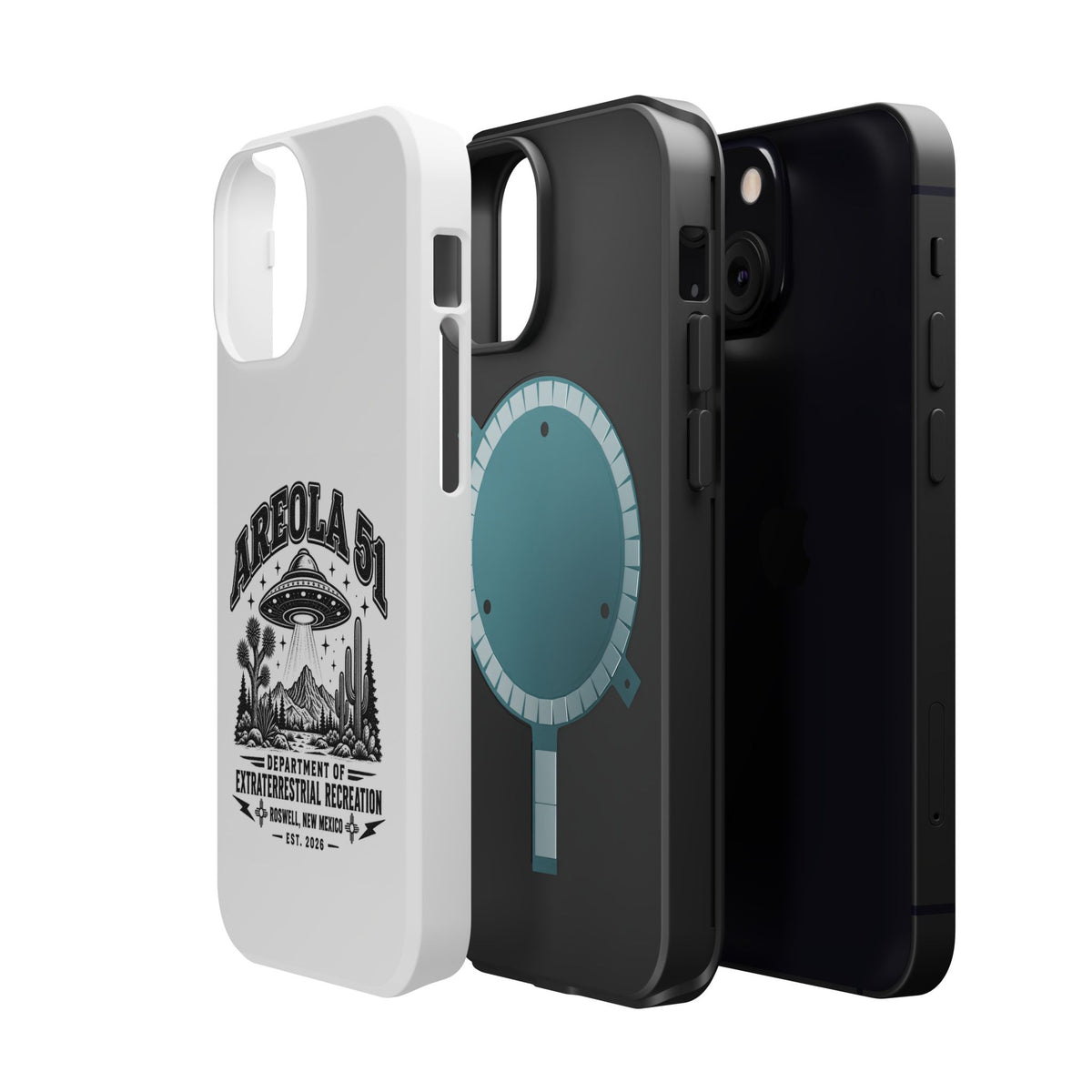 Areola 51 Magnetic Impact-Resistant Phone Case — Retro UFO Roswell Design