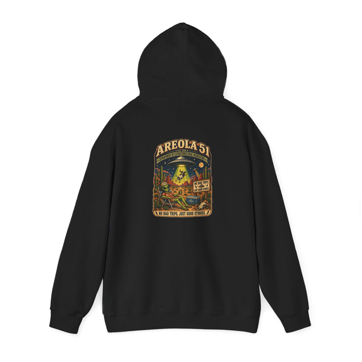 Area 51 Alien Hoodie — Retro UFO Abduction Graphic Pullover