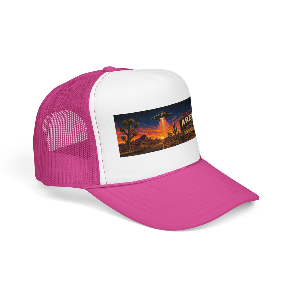 Areola 51 Trucker Hat — Retro UFO Desert Adventure Foam Cap