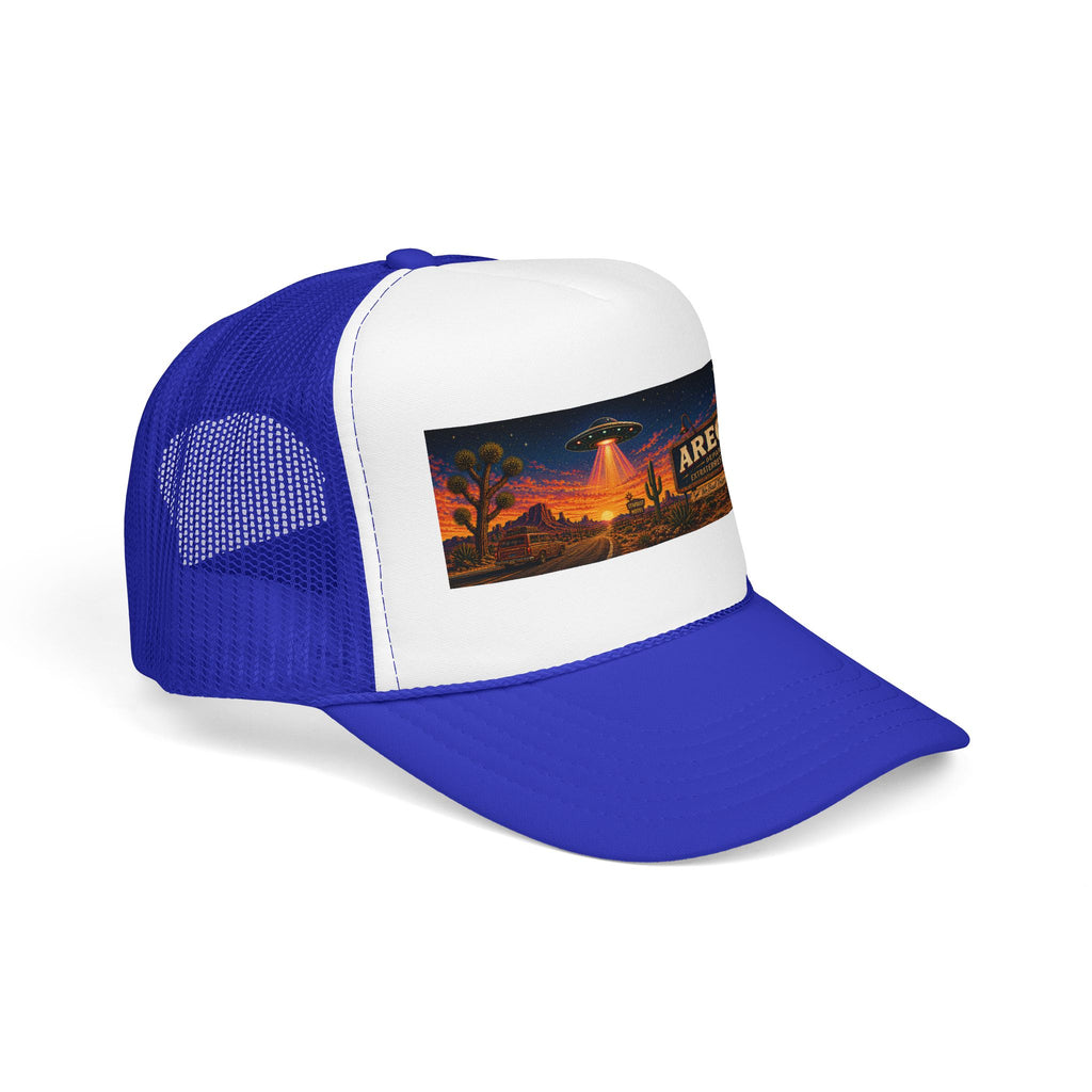 Areola 51 Trucker Hat — Retro UFO Desert Adventure Foam Cap